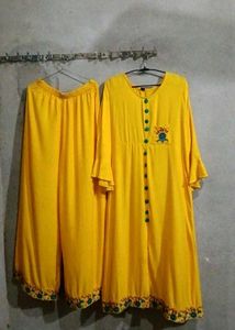 🔸 &#34;Embroidered Slit Gown Kurti with Palazzo Set&#34;