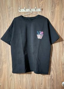 Black T-Shirt with Butterfly & Flower Basket