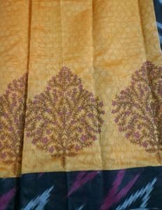 Mustard Yellow Saree with Ikat Blouse