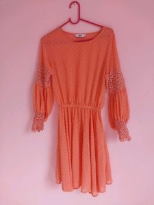 Peach Lace Trim Mini Dress