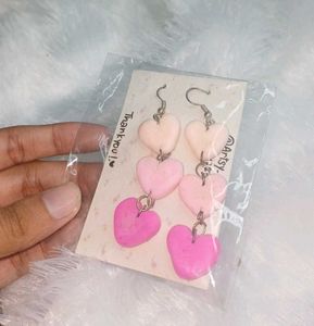 Cute Pink Heart Clay Earrings