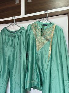 Elegant Teal Kurta Palazzo Dupatta Set