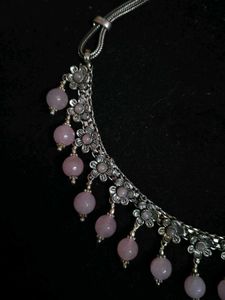 Germansilver Rose Quartz Crystal Choker Necklace