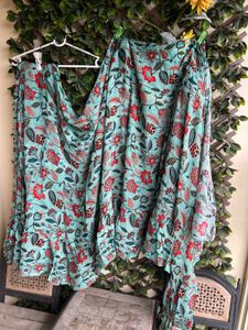 Sea Green Colored Pre Draped Ruffle Saree