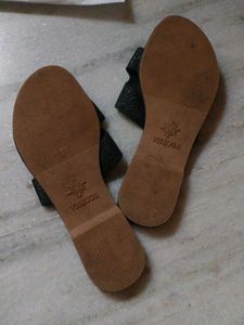 Vishudh Black Glitter Slides - Size 36