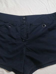 Navy Blue Shorts with Button Detail