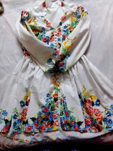 Floral Printed White Dress For Women
