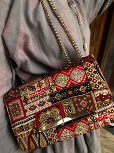Patterned Clutch with Chain Strap