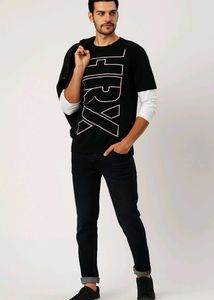 HRX Black Printed T-Shirt