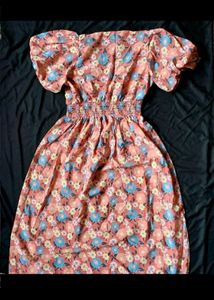 Mast And Harbour Dress V Neck Puff Sleeve