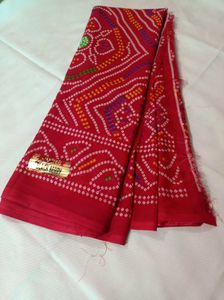 Red Bandhej Print Saree 😍