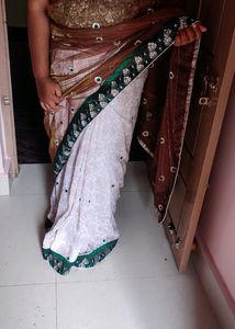 New White Saree With Blouse