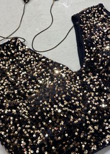 Black Velvet Blouse with Golden Sequins