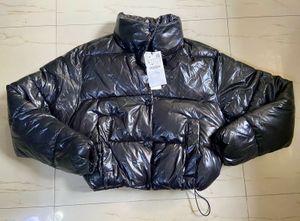 Black Puffer Jacket crop mettalic finish