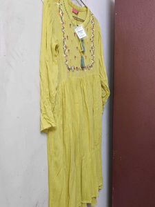 Mustard Yellow Embroidered Empire Dress
