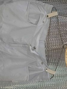 Sky blue Cotton Capri Cargos With Adjustable Waist