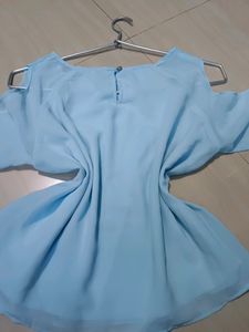 Blue Cold Shoulder Crop Top