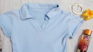 Cute Pastel Blue Polo Top