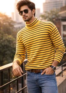Striped Yellow Mock Neck Top