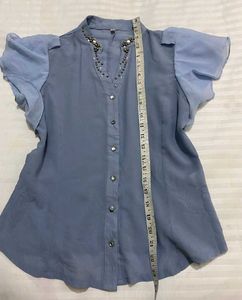 Chic Blue Embellished Top
