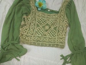 Green Crochet Detail Top