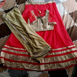 Bright Pink & Gold Lehenga Choli Set