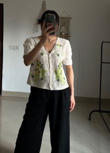 Crochet Yellow Floral Embroidered Cotton Top