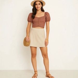 Rust orange corset blouse with Puff Sleeves