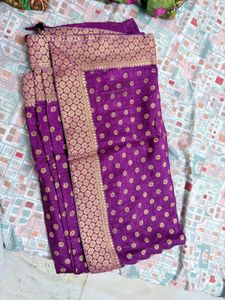 Ready To Wear Purple Banarasi Silk Saree
