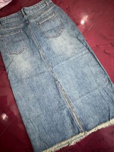 Denim Slit Midi Skirt