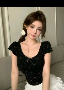 Black Floral Scoop Neck Top