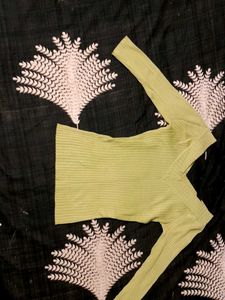 Lime Green V-Neck Ribbed Knit Top