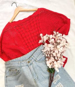 Pinterest Oversized Crochet Red Top D