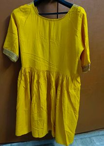 Yellow Embellished Cotton Rayon Kurta