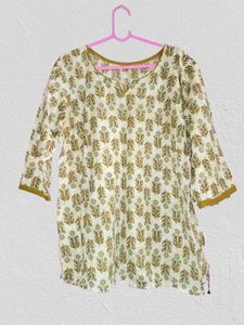 Cream and Gold Printed Tunic Kurti