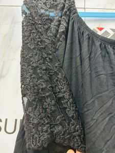 Black Lace Sleeve Tiered Top