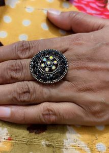 Black Flower Statement Ring