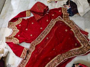 Red Embroidered Khada duppata set