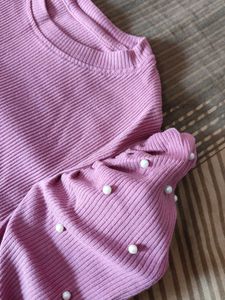 Pink Ribbed Puff Sleeve Top