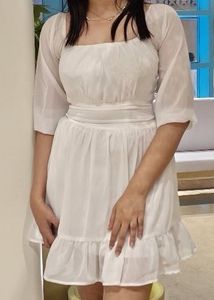 White Tie Back Mini Dress