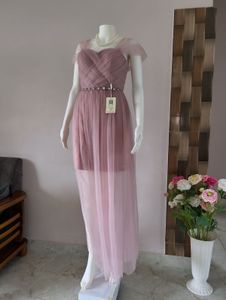 Pink Gown With Stone Studded Waistline