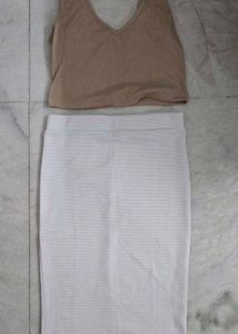 White Pencil Skirt with beige top coord set