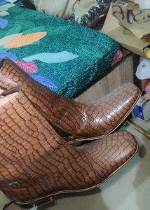 brown printed leather Hi neck boots....