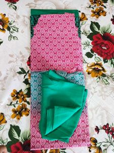 Green &amp; Pink Embroidered Dress Material🎀