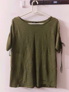 Olive Green Tie-Sleeve Top