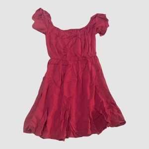 Wine Red Puff Sleeve Hem Mini Dress