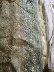 Stiff Pleats Gold Print Cotton Silk Saree