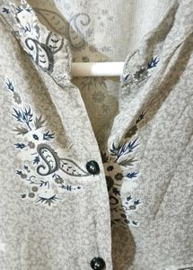 Gray Floral Button-Up Top