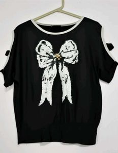 Black Cold Shoulder Bow Tee