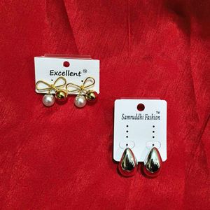Earring Set - Pearl Bow & Silver Teardrop